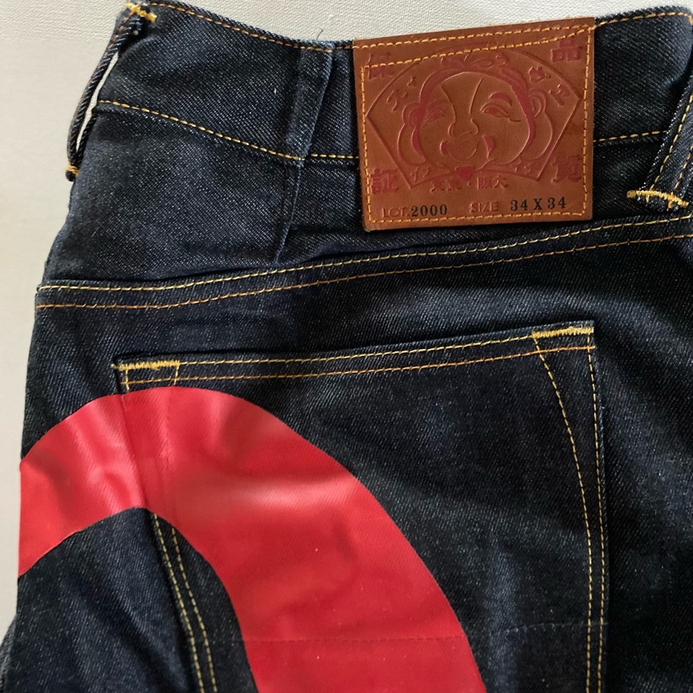 Evisu NYC Dark Blue Jeans with Red Accents - Picture 5 of 5